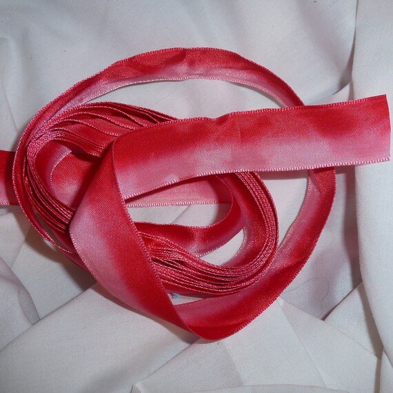 Puppy Bows ~ ribbon craft supplies 7/8" pink red ombre satin ribbon 4 yards (lot13)