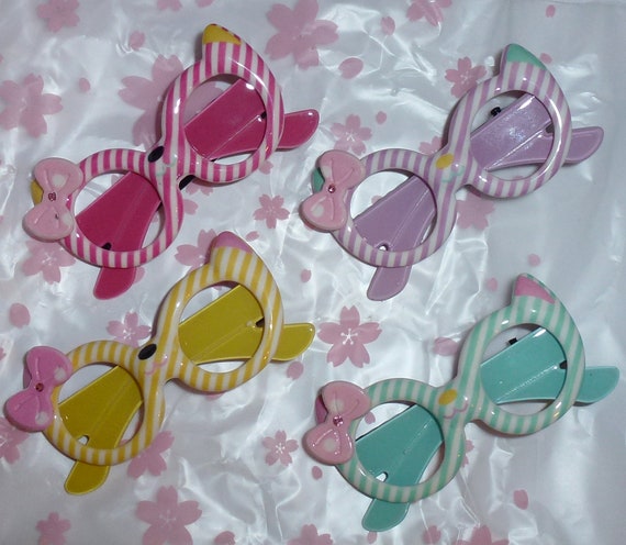 Puppy Dog Bows ~ pink purple blue yellow striped sunglasses with tiny bow pet hair Yorkie bow barrette