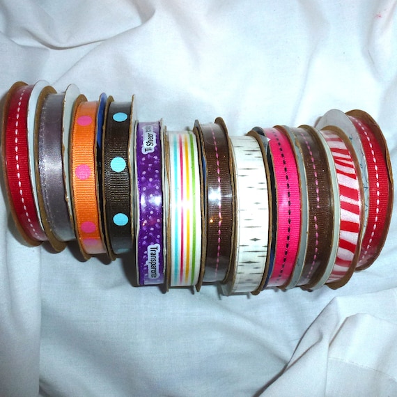 Puppy Bows ~ ribbon craft supplies LOT 3/8" grosgrain satin ribbon prints 42 yards Offray (lot3)