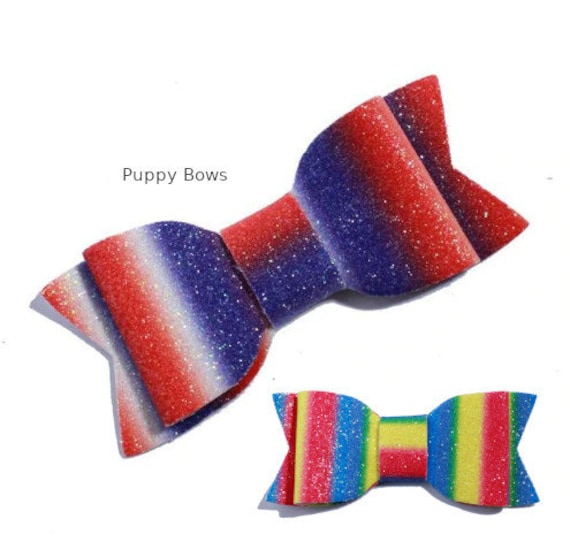 Puppy Bows ~Set of 2 dog hair large dog 3" rainbow bowknot bow bands or barrette ~USA seller
