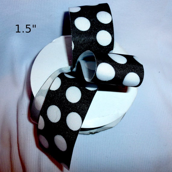 Puppy Bows ~ craft supplies black white jumbo dots 1.5" grosgrain polka dots ribbon