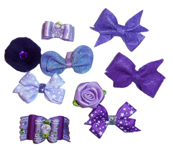 Dog Bow Barrettes purple 9pcs pet hair grooming bows (FB396L)