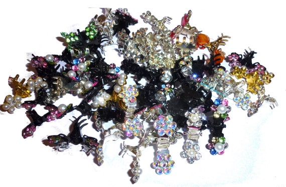 DogBowBarrettes tiny rhinestone jaw clips CLEARANCE 5 for 7.50 pet hair clips (TBbox)