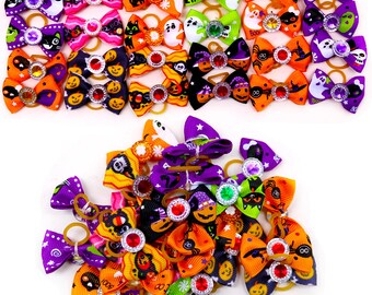 Halloween everyday tiny dog groomers grooming pet hair bows latex bands pairs (fb360)