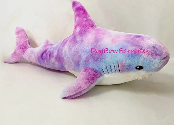 DogBowBarrettes Shark tie dye pink 12" plush stuffed squeaky dog toy  (to2)