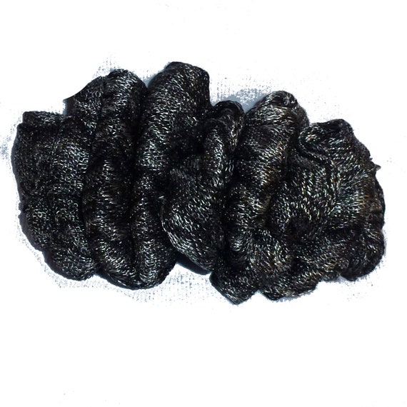 Becky Bows ~ Barrette ribbon Hand crafted over sized BIG hair bow Women or Girls silver black fringe