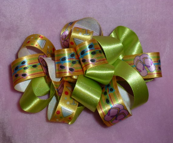 Becky Bows~ Barrette Hand crafted huge ribbon BIG hair bow Women or Girls giant fall christmas plaid summer green yellow