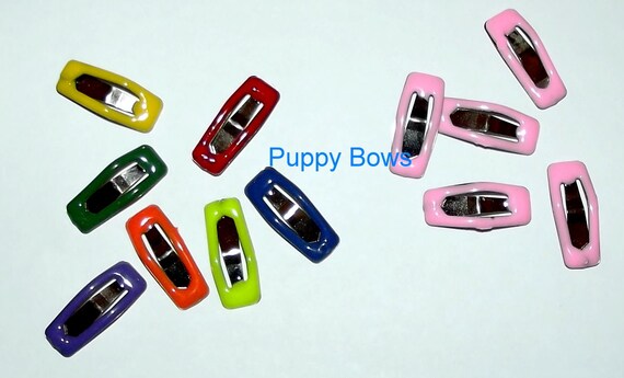Puppy Bows ~red purple Barrette snap clip TINY RECTANGLES girl and boy colors shape bow dog Maltese white pink multi ~Usa seller