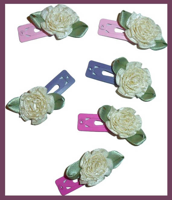Dog Bow Barrettes tiny 6 girls carnation jewel snap clips for pet hair topknot (fb475A)