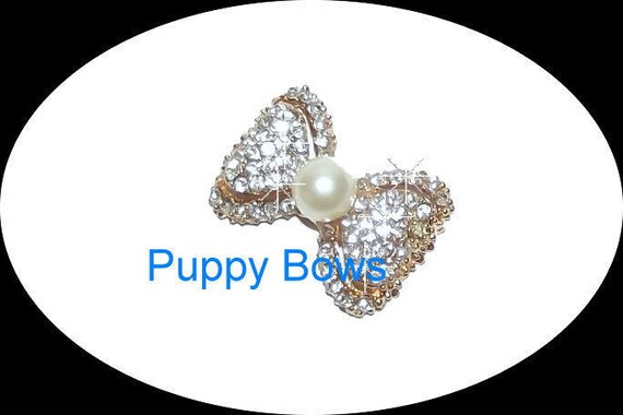 Puppy Bows ~5 different styles PEARL rhinestone dog TIARA barrette pet hair clip small only 1" ~USA seller