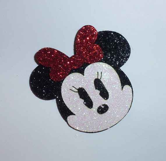Puppy Dog Bows ~ Minnie Mouse face red glitter bow pet hair bow barrettes or bands (fb105)