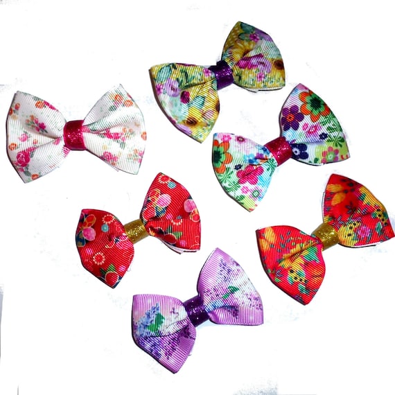 Puppy Bows ~ flower garden dog hair bow latex bands or clips (FB180)