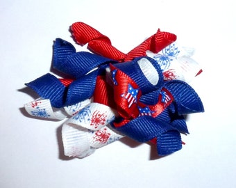 Puppy Bows ~ Patriotic 4th of July red white blue dog bow korker hair barrette or bands