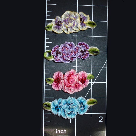 Beaded flowers pink blue purple yellow latex bands or  barrette  clip pet hair dog bow (fb361U)