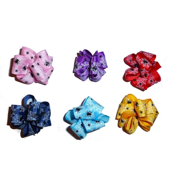 Puppy Bows ~  HALLOWEEN party puff spider web  dog bow  pet hair clip barrette or bands   (fb173)