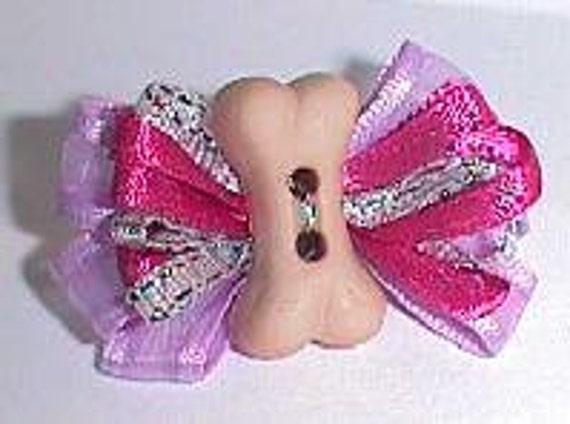 Puppy Bows ~ barrette brown or Purple wild loop dog bone dog grooming bow ~ Made in the USA