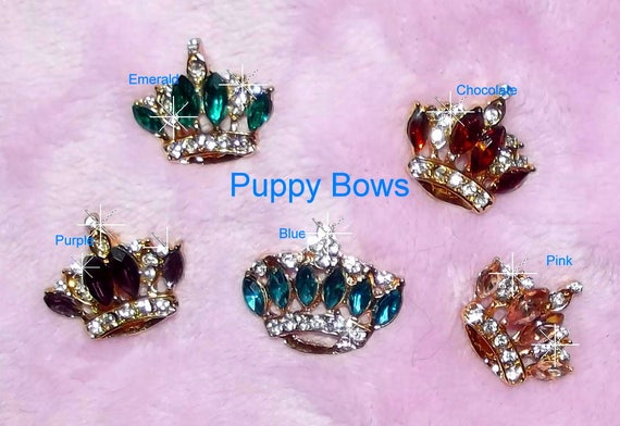 Puppy Bows ~ CLEARANCE SALE TINY 1" rhinestone crystal crown dog bow pet hair clip topknot barrette 8 colors!!