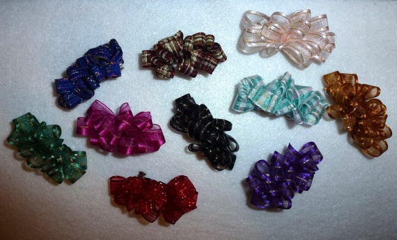 Puppy Bows ~LOTS OF COLORS rosette organza multi loop french barrette pet hair clip (fb98)