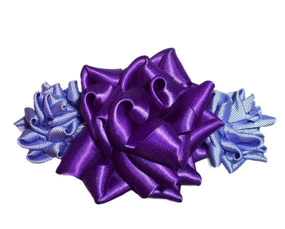 Puppy Bows ~  Handcrafted ribbon roses purple collar slide bands or clip (fb427F)