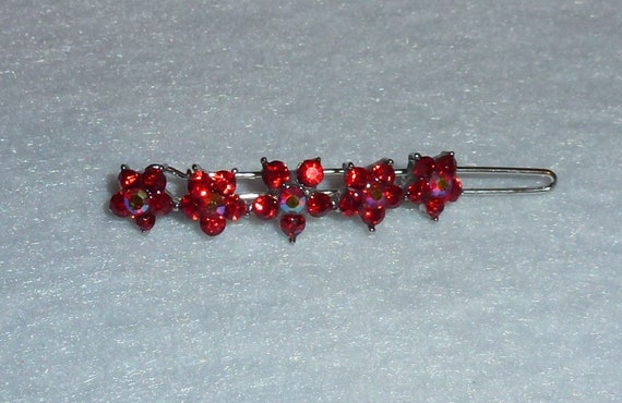 Puppy Bows ~ Red crystal flowers 1.5" rhinestones dog bow pet hair clip topknot barrette (rh1)