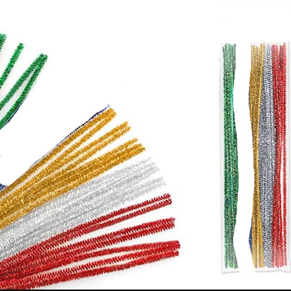 Puppy Bows ~ craft supplies 70 metallic tinsel chenille pipe cleaners red green gold wreath twist ties