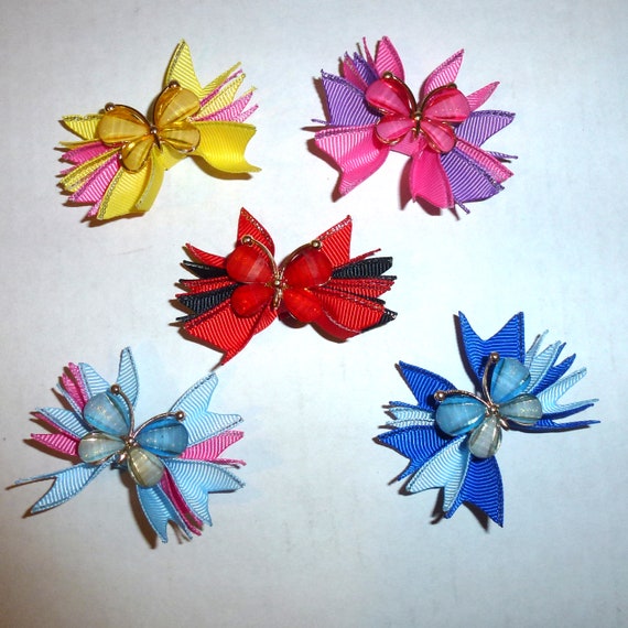 Puppy Bows ~ NEW! butterfly pinwheels blue for boys red pink many colors barrette or bands pet dog bow