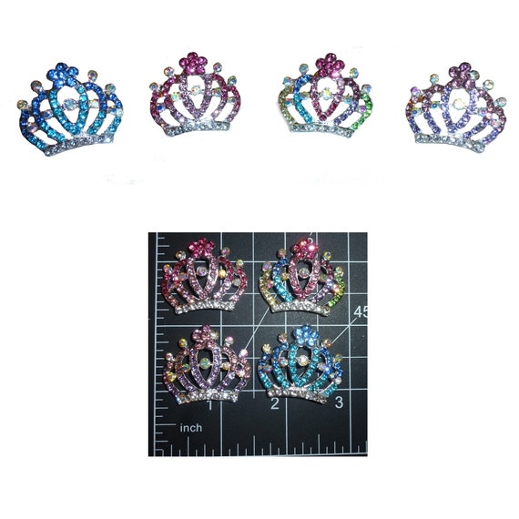 Puppy Bows ~ Small crystal flower rhinestone crown dog bow  pet hair clip topknot barrette (RB56)