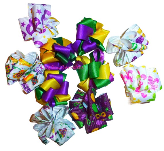 Puppy Bows ~ Mardi Gras 10 pieces Party puffs dog grooming pet hair bows