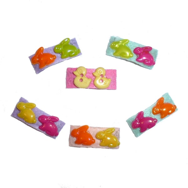 Puppy Bows set of 6 felt covered jewel snap clips with easter bunny rabbits (fb6)