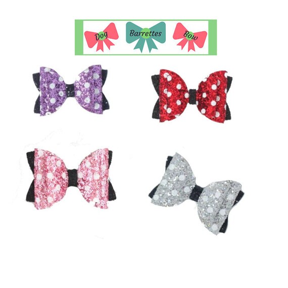 Puppy Dog Bows ~ tiny little glitter  pet hair show bow barrettes or bands (FB466)