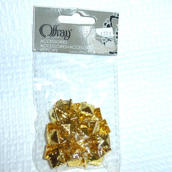 Puppy Bows craft items ~ Offray accessory gold small squares 40 pieces brads bead settings