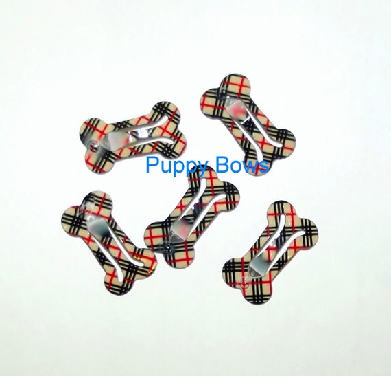 Puppy Bows ~FREE SHIPPING! Pawberry brown plaid dog bone pet hair snap clips burrific bow snaps