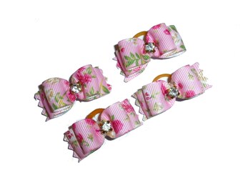 Puppy Dog Bows ~ VENTE 2 pour 3,50 rose rose garden pet hair show bow barrettes ou bandes (FB153)