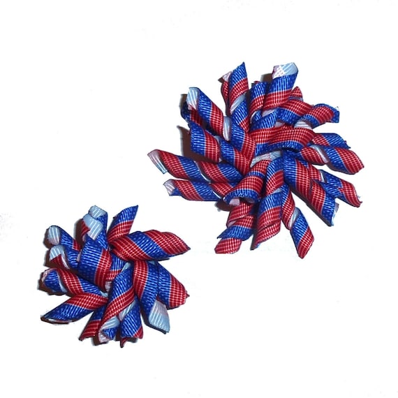 Puppy Bows multi color stripes Korker loop collar slide 4"  dog bow 2" pet hair clip barrette or latex bands   (fb120)