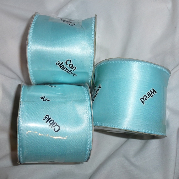 Puppy Bows ~ 4 rolls LOT blue ribbon 2.5" x 3 yards each wire edge solid aqua blue craft floral (lot16)