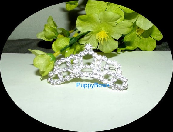 Puppy Bows ~ Rhinestone TIARA multi styles dog hair barrette clip CRYSTAL styles 16-20 ~USA seller
