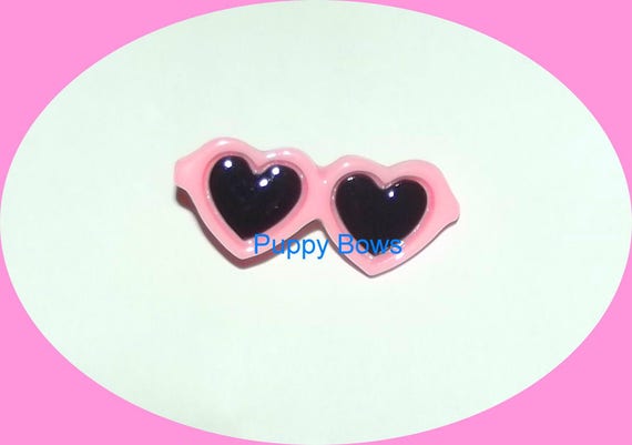 Puppy Bows ~ Dog bow sunglasses HEARTS PINK pet hair barrette clip ~USA seller
