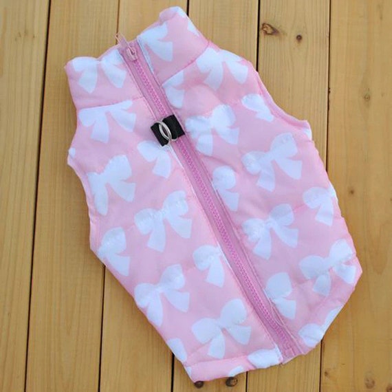 Puppy Dog Bows ~ pet puffer vest zipper back pink white bows matching topknot pet hair bow (fb152)