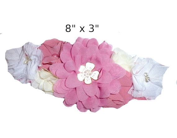 Puppy Bows ~ Extra long dog collar slide  accessory light dark rose pink flowers pearls  ~USA seller (P20)