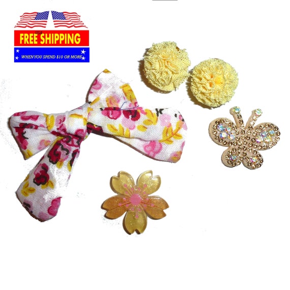 Puppy Bows ~  Fun yellow summer sun 5 piece set pet hair bow latex bands (fb189C)