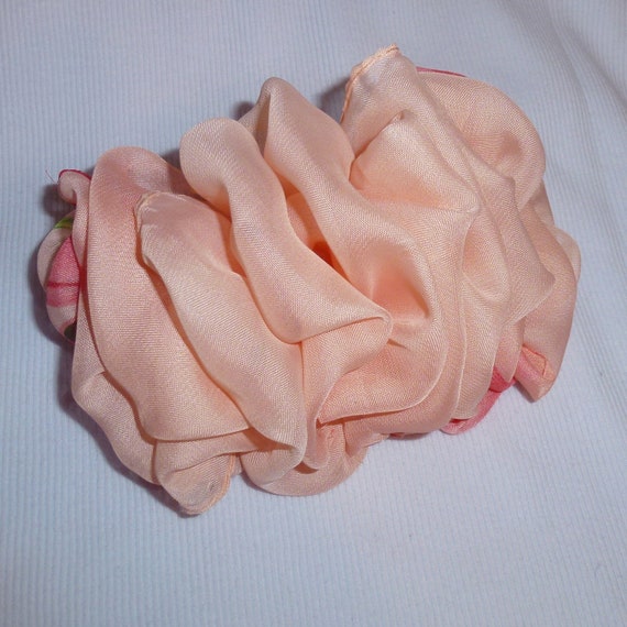 Becky Bows ~ Barrette scarf Hand crafted oversized BIG hair bow Women or Girls peach chiffon