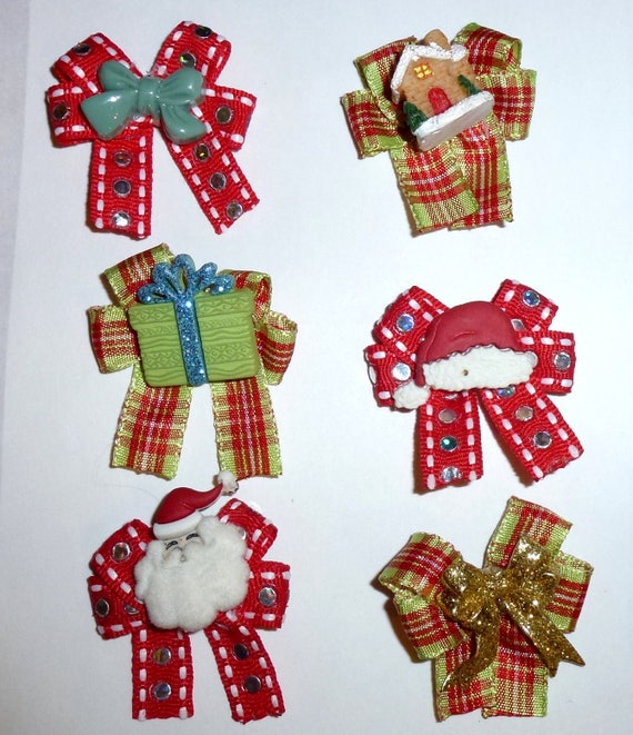 Puppy Bows ~6 green red christmas EVERYDAY BOWS Yorkie Maltese Shih Tzu ~Usa seller (fb81)