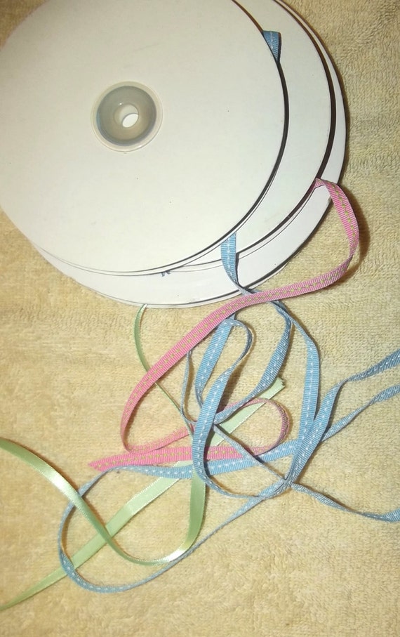 Puppy Bows ~ ribbon craft supplies 1/4" pink grosgrain blue grosgrain mint satin 20-80 yards each