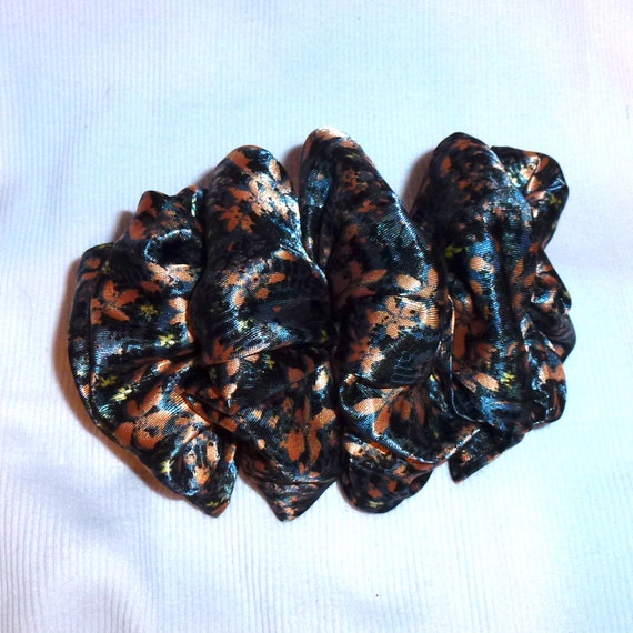 Becky Bows ~ Barrette scarf Hand crafted over sized hair bow for women or Girls gray navy coral floral
