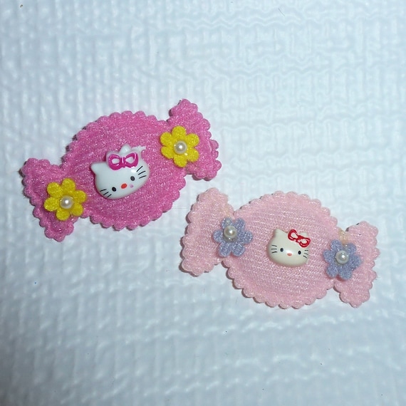 Puppy Bows craft items ~ Hello kitty candy pink dark pink flower sewn on appliques