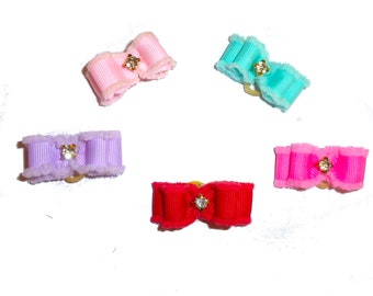 Puppy Bows ~ Collar slide fuzzy button flowers  padded dog barrette or bands  pet hair bow fb325