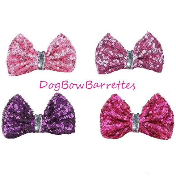 Sequin dog bow  2.5" hair bows pink flash  (fb21)