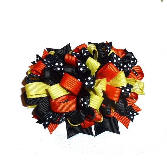 Puppy Bows ~  BIG bow  loopy black orange Halloween 4" dog hair bow or collar slide bands or clip (DC51)