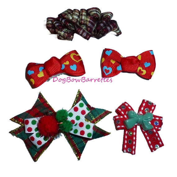 DogBowBarrettes mixed Christmas set  pet hair bow barrettes or bands (fb72)