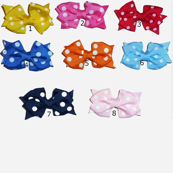 Puppy Bows ~ 1 for 3.50 2 for 5.50  double loop dots hair bowknot bow bands or barrette  (fb219)